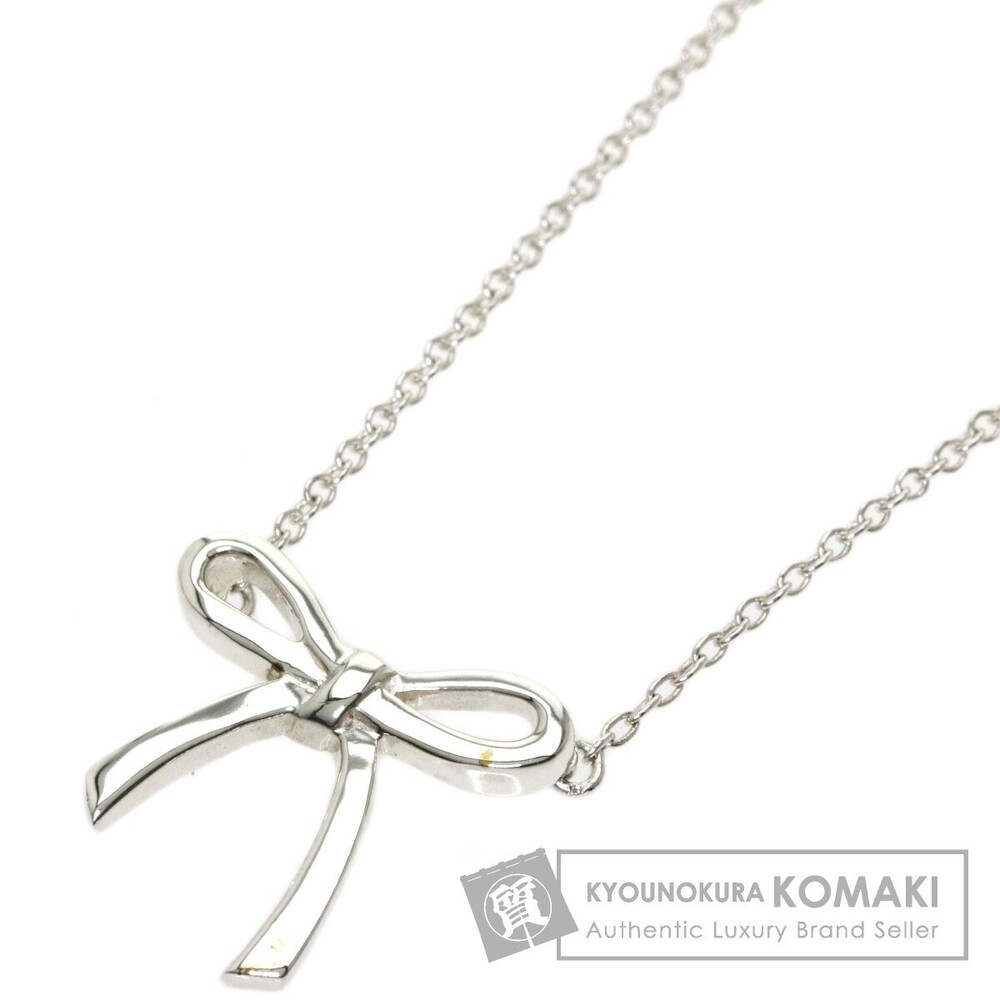 Tiffany Co bow ribbon necklace silver